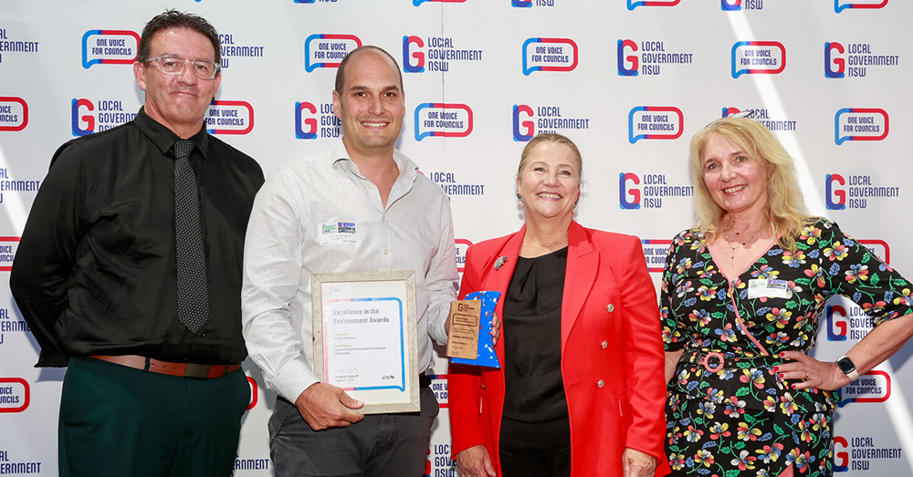 Louise Petchell Memorial Award for Individual Sustainability winner Anthony Weinberg, Waverley Council, with Louise Petchell’s partner, Bernard Proctor, LGNSW Board member Cr Penny Pedersen, and Active Super's Donna Heffernan.