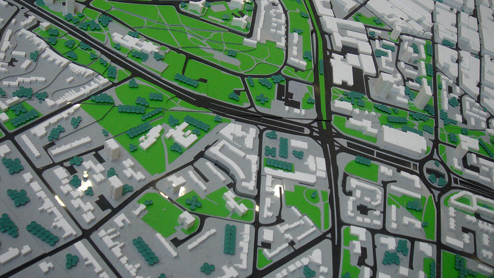 A graphic of a digitised aerial street map.