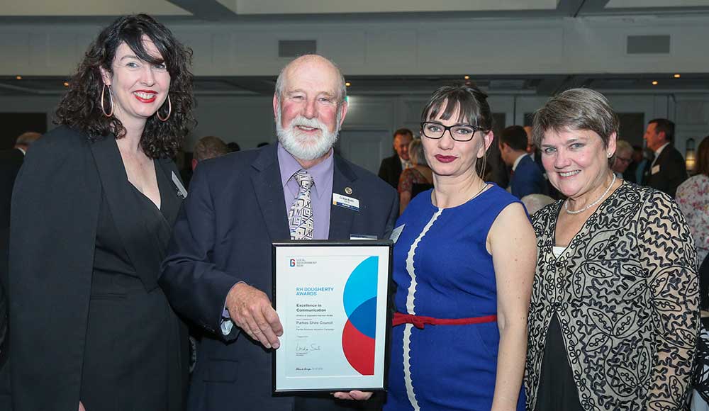 Local Government Week awards evening at Swissotel Sydney, 2019. Parkes Shire Council staff with their award