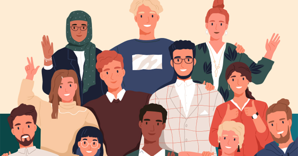 Drawing of diverse people