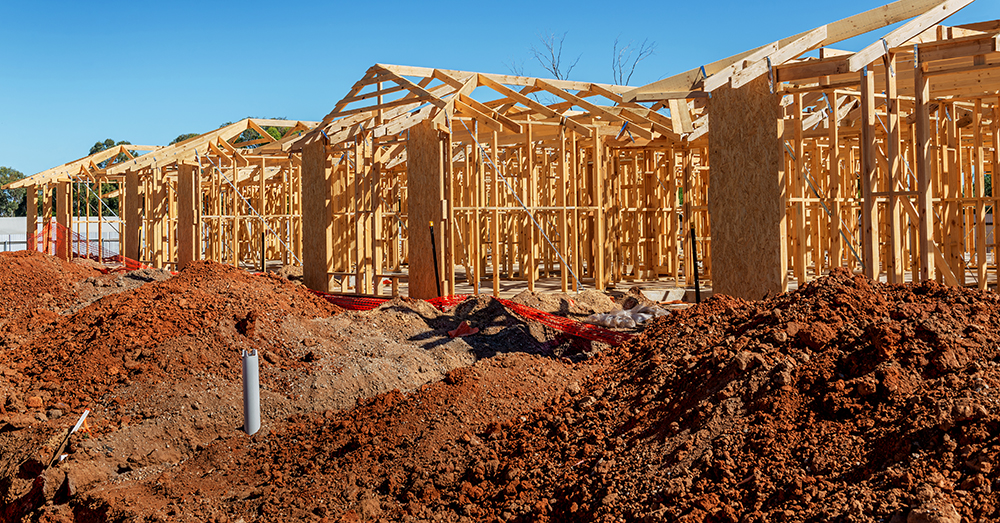 New homes being built in a subdivision.