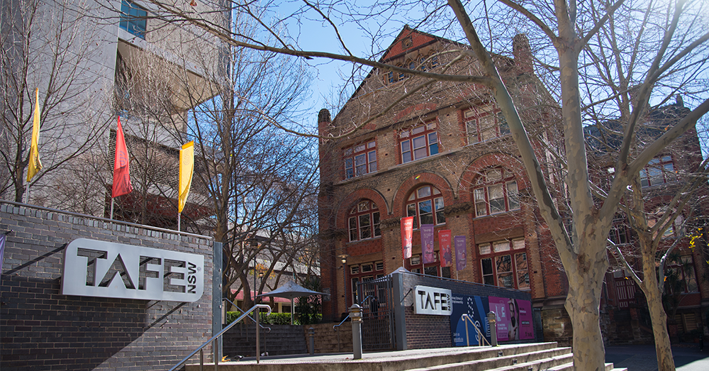 The main entrance of TAFE ultimo campus, is Australia's largest vocational education and training provider.