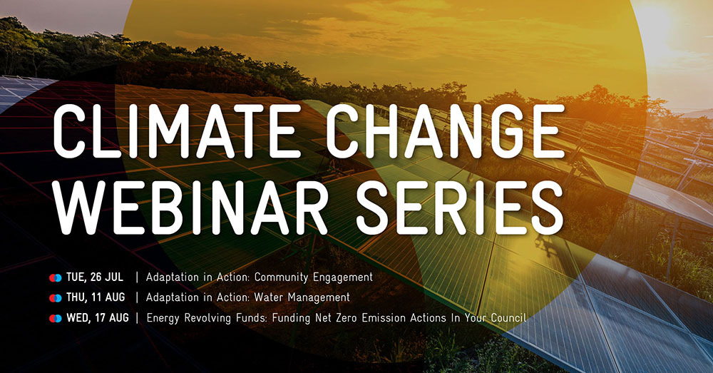 Graphic art advertising the dates of the free climate change webinars.