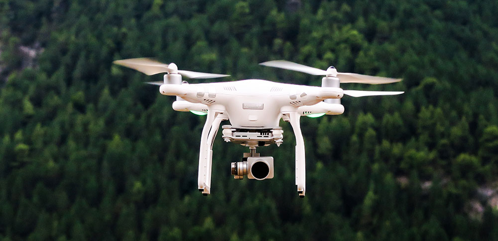 A drone photographed hovering.