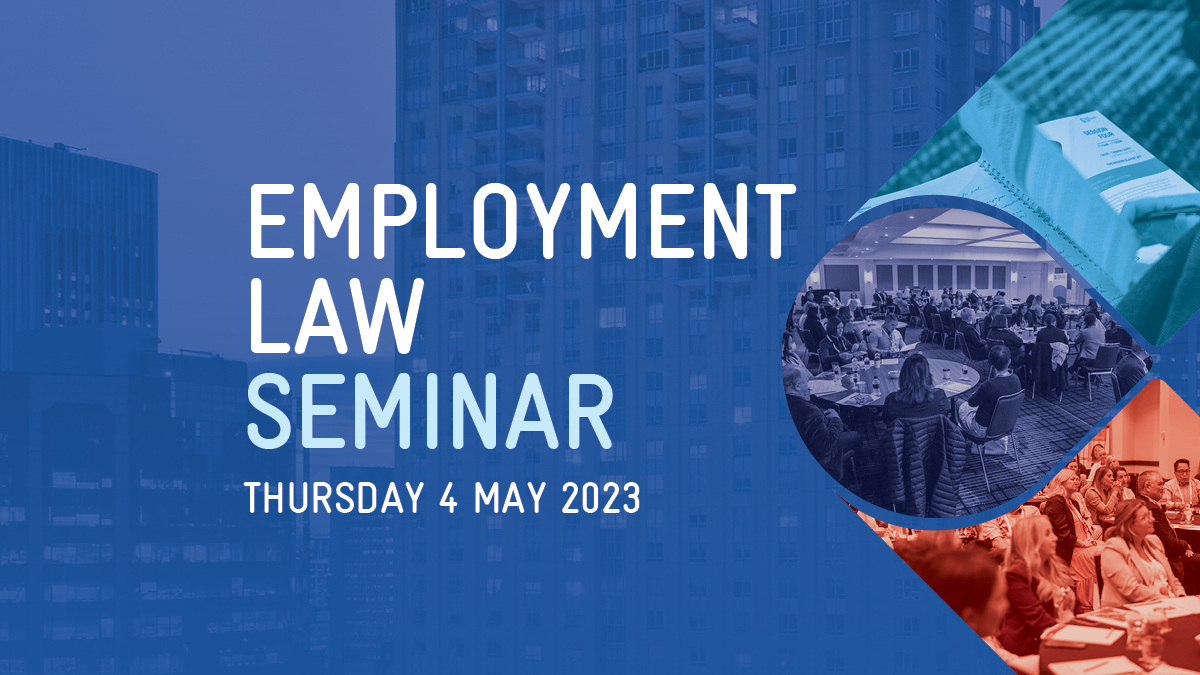 Banner tile for Employment Law Seminar on May 4.