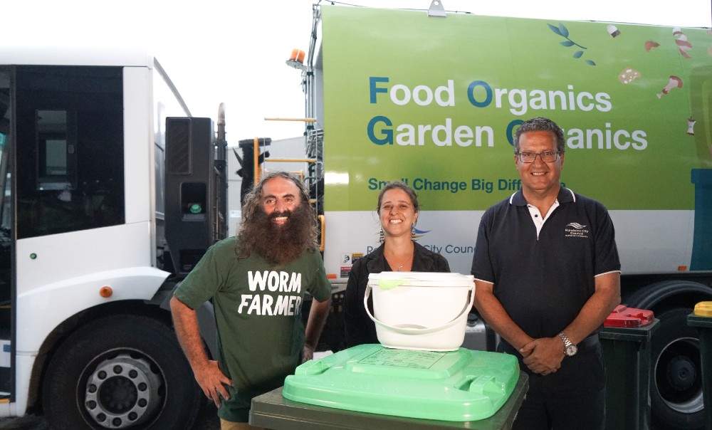 Costis and Randwick City council staff promoting FOGO collection service