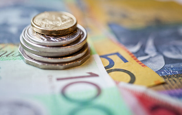 A selection of Australian currency notes and coins.